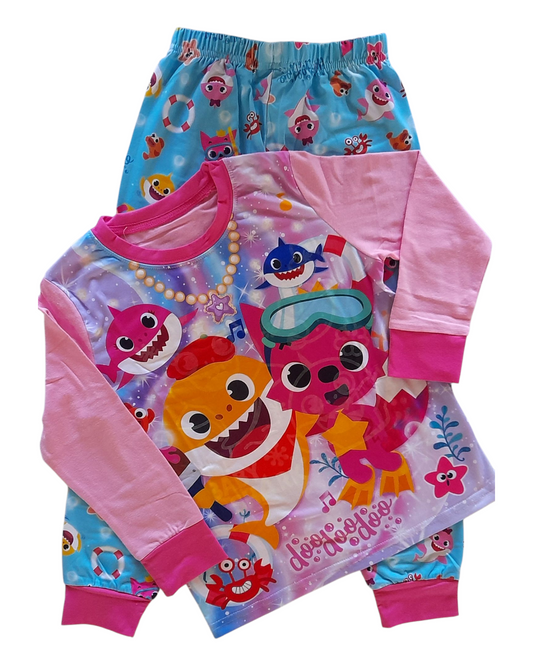 Pink/Aqua Baby Shark Long Sleeve Pyjamas